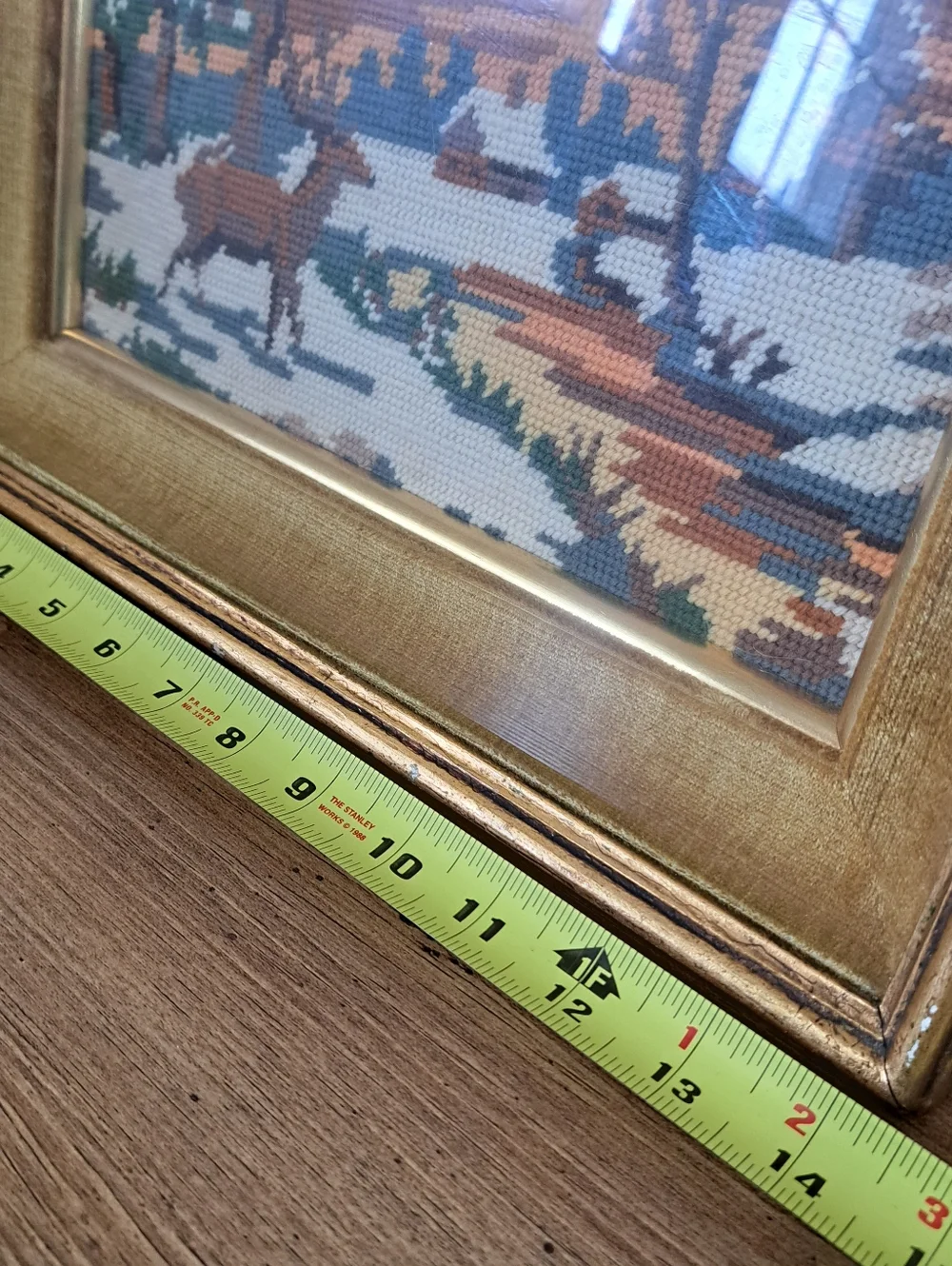 Vintage Needlepoint Framed Artwork Deer Cabins Nature Scene Woodland Classic - Picture 13 of 16
